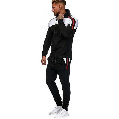 Sleep Sets Men Autumn Gradient Zipper Print Sweatshirt Top Pants Sets Sport Suit Tracksuit - Black - CU18YK9W2D5