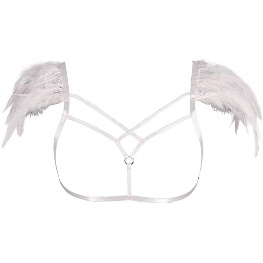 Accessories Women's Feather Breast Harness Epaulette Angel Wing Punk Open Body Breast Strappy Burning Rave Belts - White - CO...