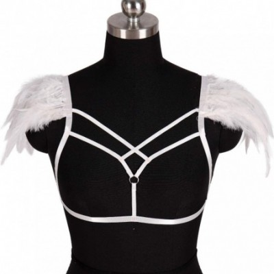 Accessories Women's Feather Breast Harness Epaulette Angel Wing Punk Open Body Breast Strappy Burning Rave Belts - White - CO...