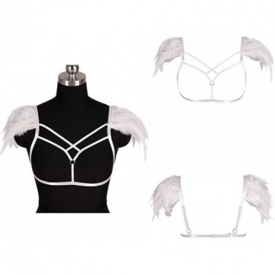 Accessories Women's Feather Breast Harness Epaulette Angel Wing Punk Open Body Breast Strappy Burning Rave Belts - White - CO...