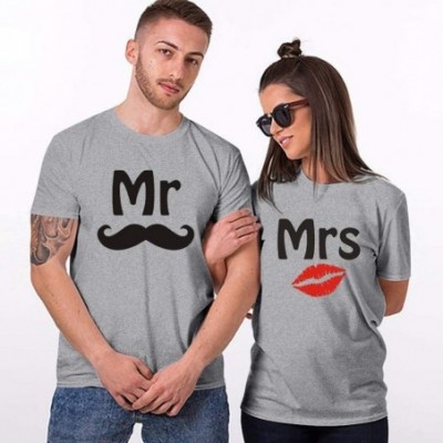 Shapewear Valentine's Day Short Sleeves for Couples- Monogram Print T-Shirt - Gray - C4194XGX26E