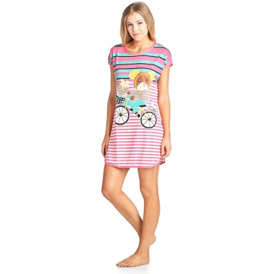 Nightgowns & Sleepshirts Women's Printed Dorm Scoop Neck Sleep T-Shirt - Pink - C3182IH656C