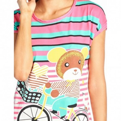 Nightgowns & Sleepshirts Women's Printed Dorm Scoop Neck Sleep T-Shirt - Pink - C3182IH656C