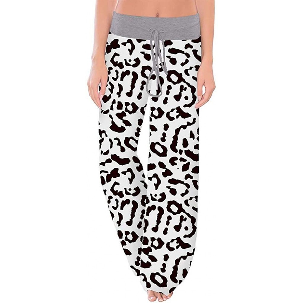 Bottoms Comfy Casual Pajama Pants Floral Print Drawstring Lounge Stretch Bottoms Palazzo Lounge Wide Leg - J-white - C81949ZADEL