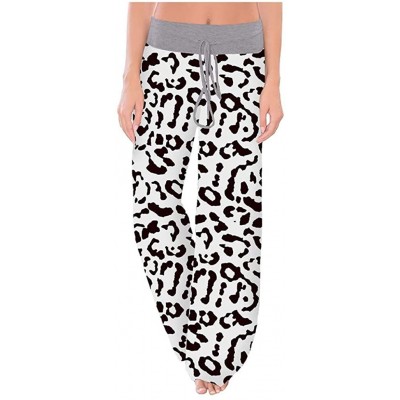 Bottoms Comfy Casual Pajama Pants Floral Print Drawstring Lounge Stretch Bottoms Palazzo Lounge Wide Leg - J-white - C81949ZADEL