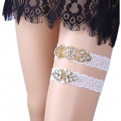 Garters & Garter Belts Bride Wedding Garter Set with Rhinestones Lace Bridal Accessory - Yellow - C419C6H2S2U