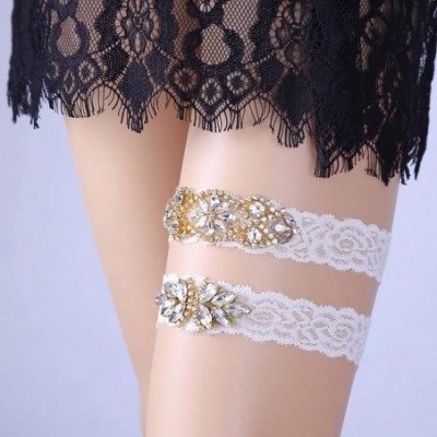 Garters & Garter Belts Bride Wedding Garter Set with Rhinestones Lace Bridal Accessory - Yellow - C419C6H2S2U