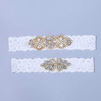 Garters & Garter Belts Bride Wedding Garter Set with Rhinestones Lace Bridal Accessory - Yellow - C419C6H2S2U