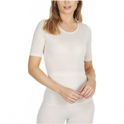 Thermal Underwear Ladies Thermal Heat Retaining Short Sleeve T-Shirt - Cream - C618KKEE542