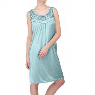 Nightgowns & Sleepshirts Women's Sheer Silky Sleeveless Nightgown - Robins Egg Blue - CM12JCWQ88B