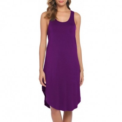 Nightgowns & Sleepshirts Nightgowns Women's Cotton Sleepwear Sleeveless Sleep Dress Night Shirts - Purple - C119DSG7Y5N