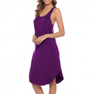 Nightgowns & Sleepshirts Nightgowns Women's Cotton Sleepwear Sleeveless Sleep Dress Night Shirts - Purple - C119DSG7Y5N