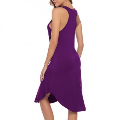 Nightgowns & Sleepshirts Nightgowns Women's Cotton Sleepwear Sleeveless Sleep Dress Night Shirts - Purple - C119DSG7Y5N