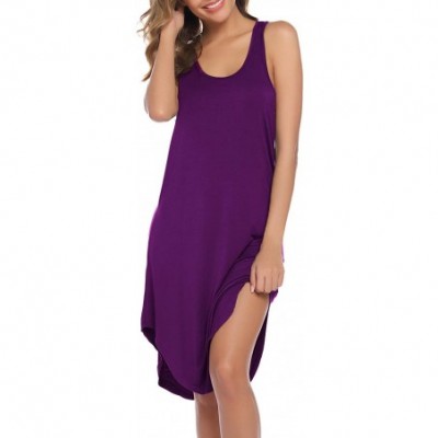 Nightgowns & Sleepshirts Nightgowns Women's Cotton Sleepwear Sleeveless Sleep Dress Night Shirts - Purple - C119DSG7Y5N