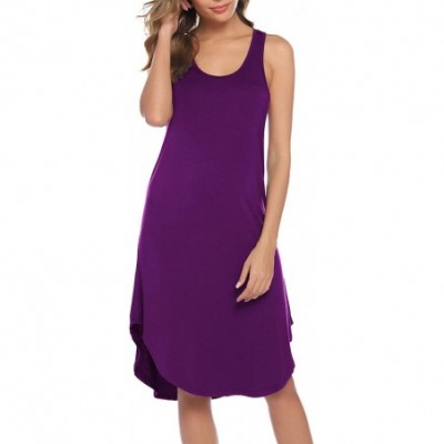 Nightgowns & Sleepshirts Nightgowns Women's Cotton Sleepwear Sleeveless Sleep Dress Night Shirts - Purple - C119DSG7Y5N