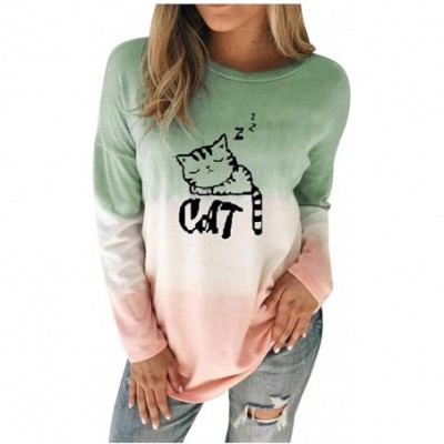 Garters & Garter Belts Womens Tie Dye Gradient Color Shirt Casual Cat Printed Long Sleeve O-Neck Tops Blouse Tunics - Green -...