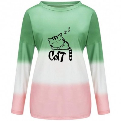 Garters & Garter Belts Womens Tie Dye Gradient Color Shirt Casual Cat Printed Long Sleeve O-Neck Tops Blouse Tunics - Green -...