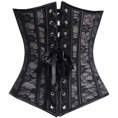 Bustiers & Corsets Womens Sexy Bustiers Steel Boned Lace Corset Bridal Wedding Overbust Summer Underwear - Black - C218SZ36AW2