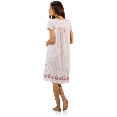 Nightgowns & Sleepshirts Women's Fancy Lace Flower Short Sleeve Nightgown - Dots/Pink - C612NRKKMF0