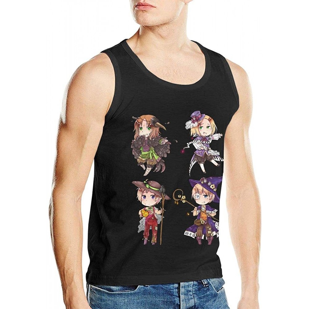 Undershirts Hetalia Men Tank Top Cotton Sleeveless T-Shirts Casual Workout Muscle Athletic Vest Undershirts Black - Black - C...