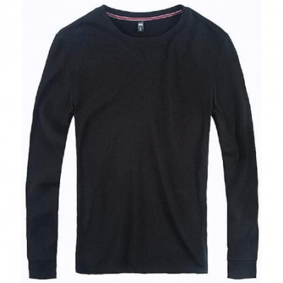 Thermal Underwear Thermal Underwear Cotton Long Sleeve Crewneck Thermal Shirt Top - Black - CQ198RYR7KY