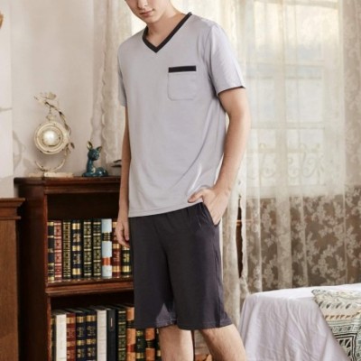 Sleep Sets Men's Short Sleeve Pajama Set 2 Pieces Soft Loungewear Tops Shorts Pocket Modal PJ Set - Grey - CW18U5Q205D