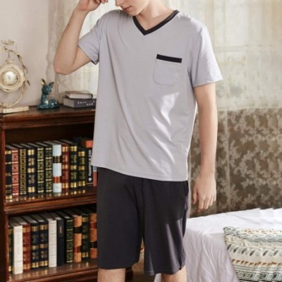 Sleep Sets Men's Short Sleeve Pajama Set 2 Pieces Soft Loungewear Tops Shorts Pocket Modal PJ Set - Grey - CW18U5Q205D