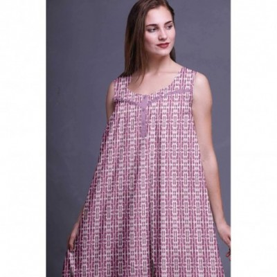 Nightgowns & Sleepshirts Sleeveless Cotton Nightgowns for Women Printed Mid-Calf Length Sleepwear - Dusty Purple - CV18S5O2R6E