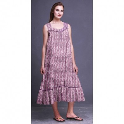 Nightgowns & Sleepshirts Sleeveless Cotton Nightgowns for Women Printed Mid-Calf Length Sleepwear - Dusty Purple - CV18S5O2R6E