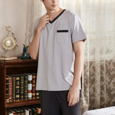 Sleep Sets Men's Short Sleeve Pajama Set 2 Pieces Soft Loungewear Tops Shorts Pocket Modal PJ Set - Grey - CW18U5Q205D