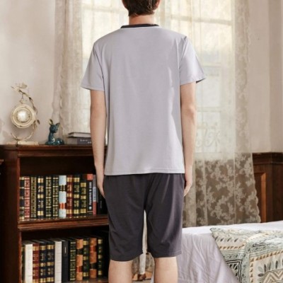 Sleep Sets Men's Short Sleeve Pajama Set 2 Pieces Soft Loungewear Tops Shorts Pocket Modal PJ Set - Grey - CW18U5Q205D