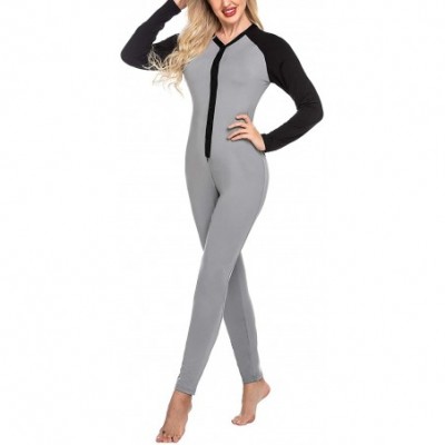 Thermal Underwear Womens One Piece Pajama Union Suit Thermal Underwear Set Sleepwear Pajama Jumpsuit Union - Light Grey - CU1...