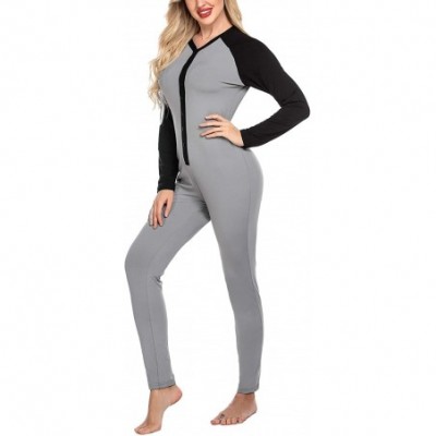 Thermal Underwear Womens One Piece Pajama Union Suit Thermal Underwear Set Sleepwear Pajama Jumpsuit Union - Light Grey - CU1...