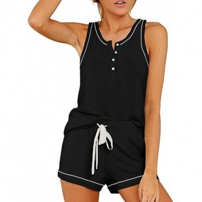 Sets Women's Scoop Neck Tops Casual Summer Sleeveless Tank Shorts Pajamas Set Two Piece Outfits Tracksuits - Black - CJ199AU8OD4