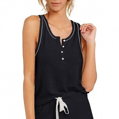 Sets Women's Scoop Neck Tops Casual Summer Sleeveless Tank Shorts Pajamas Set Two Piece Outfits Tracksuits - Black - CJ199AU8OD4