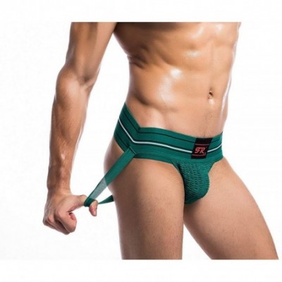 G-Strings & Thongs Mens Sexy Athletic Stretch Performance Jockstrap Elastic Waistband Underwear - Green - CK1938IIRX2