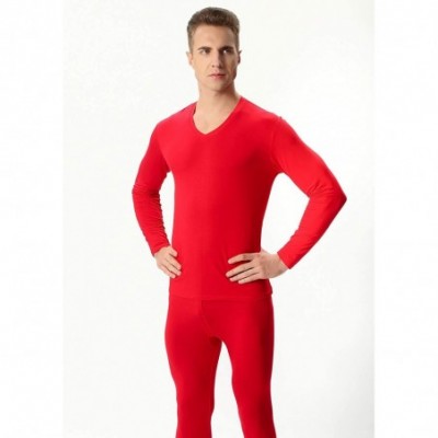 Thermal Underwear Men's V Neck Thermal Underwear Set Long Johns Winter Base Layer Top & Bottom - Red - CF1920KQH45