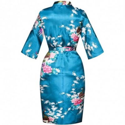 Robes Womens One Size Peacock Floral Bridal Robe Bride Bridesmaid Short Kimono for Wedding Party Getting Ready Acid Blue - CY...