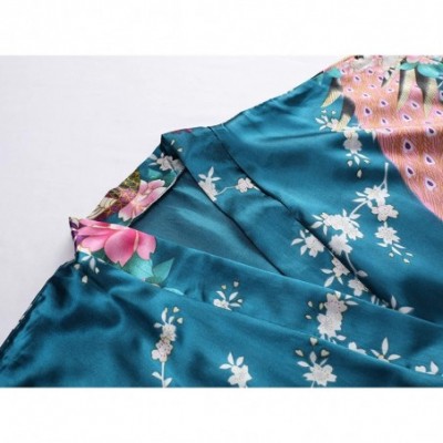 Robes Womens One Size Peacock Floral Bridal Robe Bride Bridesmaid Short Kimono for Wedding Party Getting Ready Acid Blue - CY...