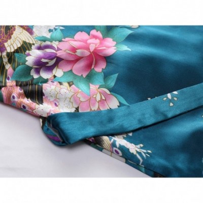 Robes Womens One Size Peacock Floral Bridal Robe Bride Bridesmaid Short Kimono for Wedding Party Getting Ready Acid Blue - CY...