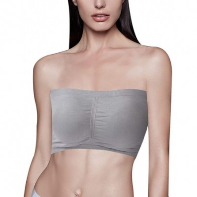 Bras Women's Bandeau Bra Wireless Padded Strapless Basic Layering Tube Top Bra 1/2/3 Pack - Gray - CI18QA7AY09