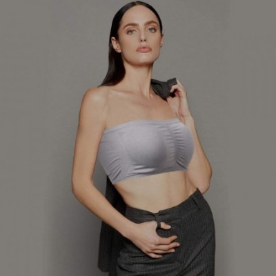 Bras Women's Bandeau Bra Wireless Padded Strapless Basic Layering Tube Top Bra 1/2/3 Pack - Gray - CI18QA7AY09