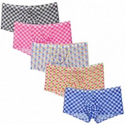 Boxers Men's Checker Boxer Underwear Gay Cut Square Pants Male Bluge Pouch Trunk Bodywear - 5-pack - C012N1L3268