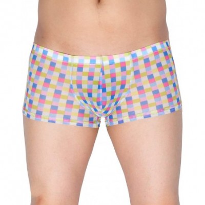 Boxers Men's Checker Boxer Underwear Gay Cut Square Pants Male Bluge Pouch Trunk Bodywear - 5-pack - C012N1L3268