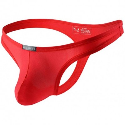 G-Strings & Thongs Mens T-Back Thongs Sexy Low Rise G-String Briefs Bulge Pouch Underwear - Red - CY18X0007G5