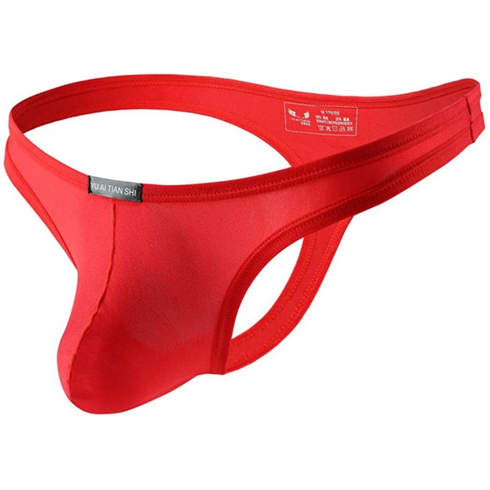 G-Strings & Thongs Mens T-Back Thongs Sexy Low Rise G-String Briefs Bulge Pouch Underwear - Red - CY18X0007G5