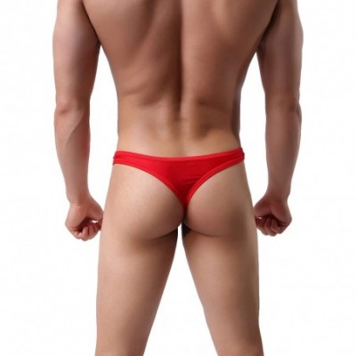 G-Strings & Thongs Mens T-Back Thongs Sexy Low Rise G-String Briefs Bulge Pouch Underwear - Red - CY18X0007G5