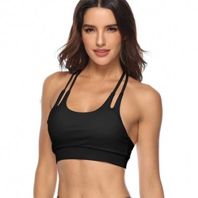 Slips Womens Push-up Padded Strappy Sports Bra Cross Back Wirefree Fitness Yoga Top - Black - CK193MZ66LK