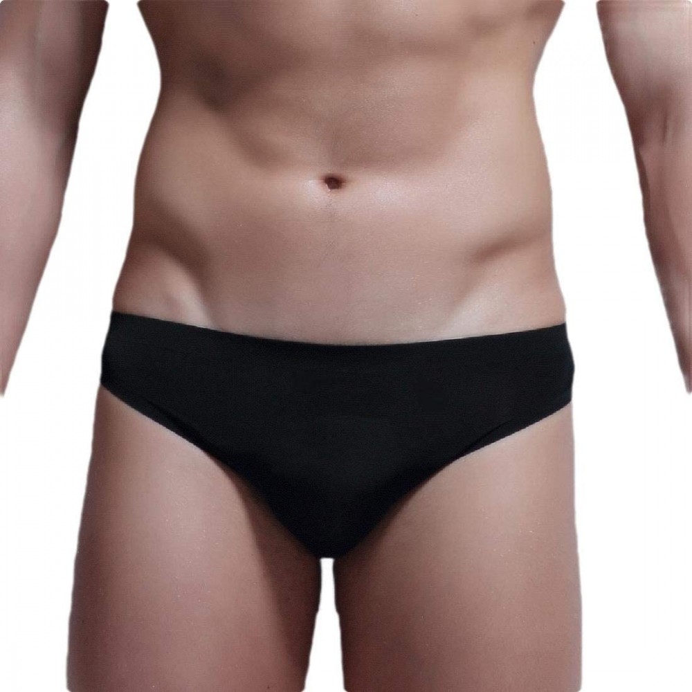 Briefs Men's Ice Silk Sexy Breathable Seamless Stretchy Underwear Brief - Black - CP19D82MT48