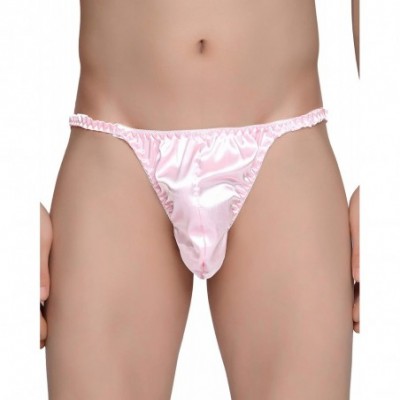 Briefs Men's Underwear Satin Tanga Bikini Briefs Panties - Baby Pink - CL194SAL03M